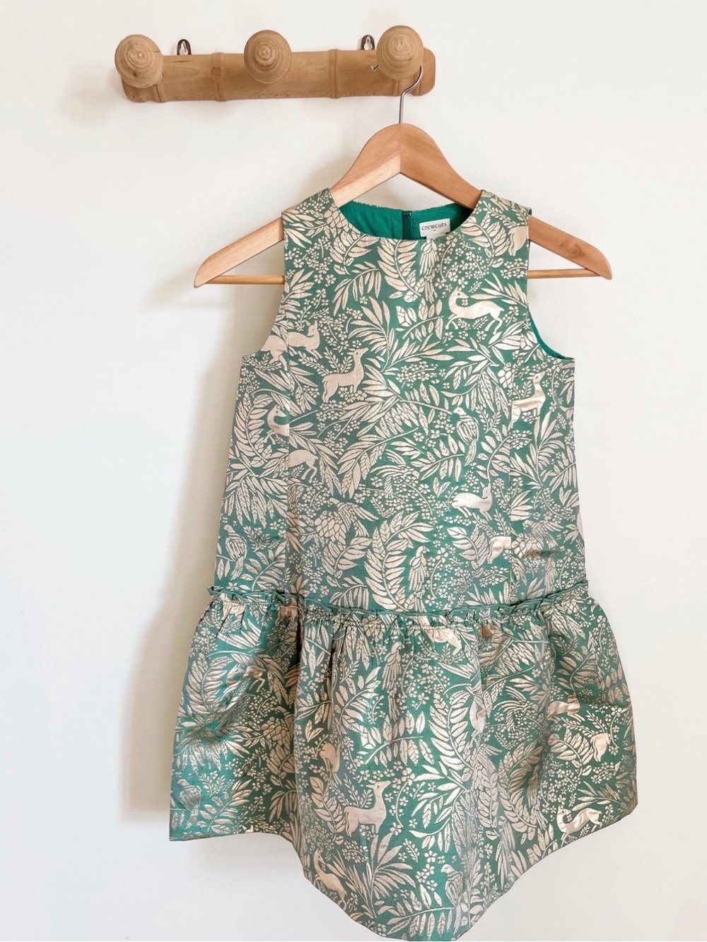 Girls Jcrew Crewcuts Jacquard Holiday Green and Gold Dress